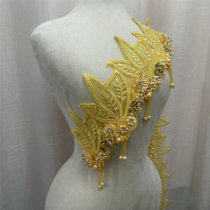 Bordures en dentelle ornées de <span class=keywords><strong>strass</strong></span> avec broderie perlée, motif floral de luxe pour robes de mariée et tenues de soirée - Product Image 5
