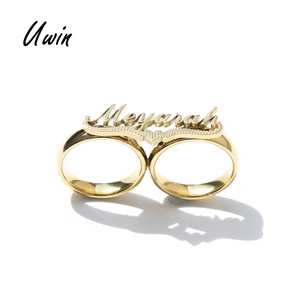 Nhẫn tên khắc chữ cá nhân bằng thép không gỉ UWIN, nhẫn hai ngón tay, nhẫn nam tùy chỉnh, quà tặng trang sức cưới - Product Image 1