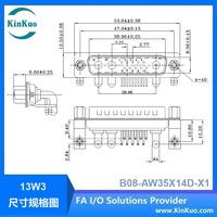 Connecteur d'alimentation haute intensité 13W3 D-SUB mâle à angle droit 90 degrés, montage sur circuit imprimé DIP, 10-40A