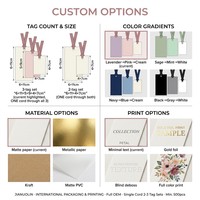 Ensemble d'étiquettes personnalisées pour vêtements, dégradé ombré lavande rose ivoire, bordure fine imprimée avec ruban satiné pour marque de mode féminine