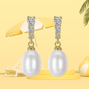 Pendientes de Plata de Ley S925 UM JEWELRY con Circonitas y Perlas en una Sola Hilera, Diseño Creativo - Product Image 5