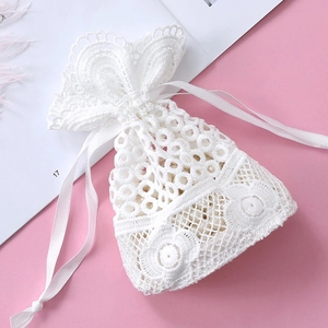 Jewelry Storage Bag Milk Yarn Bundle Pocket Drawstring White round hole Lace Bag