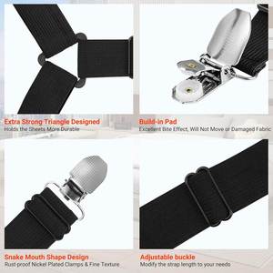Customizable Embroidered Non Slip Elastic Spandex/Cotton Bed Sheet Fasteners with Metal Clips for All Sizes - Product Image 2