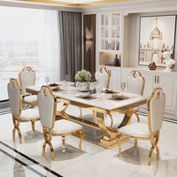 Nouveau modèle 2026 : Ensemble table et chaises de salle à manger en marbre, table rectangulaire en dalle de roche, design moderne et haut de gamme pour restaurant et usage domestique