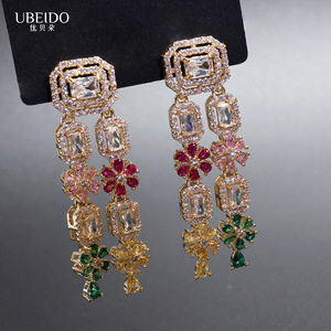 Ensemble collier et boucles d'oreilles de luxe multicolores en zircone cubique, bijoux de mariage pour femmes, accessoires de mode, cadeau - Product Image 5