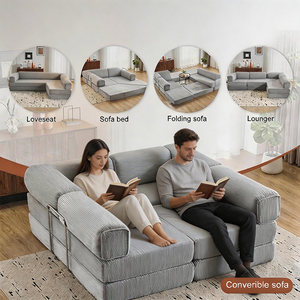 Ensemble de canapé-<span class=keywords><strong>lit</strong></span> modulaire convertible en forme de L, canapé inclinable avec design pliable portable pour salon, utilisation en salle de sport, meubles de salon - Product Image 3