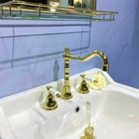 Robinet de lavabo de luxe en laiton antique à 3 trous, installation sur comptoir, style traditionnel