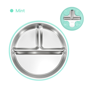 Assiettes à ventouse en acier inoxydable sans BPA pour bébés, coque en silicone amovible anti-brûlure, repas pour tout-petits, 9 options - Product Image 1