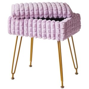Chaise de vanité rectangulaire moderne de haute qualité, très vendue en usine, avec repose-pieds de rangement et patins antidérapants, couleur violet - Product Image 4