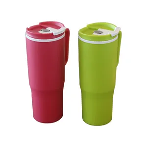 Customized 40oz Double Wall Insulated Plastic BPA Free Travel Tumbler Cup with Handle Lid and Straw