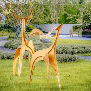 Life Size Large Outdoor Gold Color Animal Elk Deer Stainless Steel Sculpture