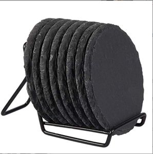 Slate Drink <b>Coasters</b> With Metal Holder,4 Inch Stone <b>Coaster</b> <b>Set</b> Coffee Table Decor Tabletop Protection for Home Office Kitchen - Product Image 2