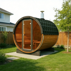 Sauna en bois massif de cèdre rouge pour l'extérieur, moderne, en forme de tente, avec chauffage infrarouge au carbone, capacité 8/6/4/2 personnes, électrique/à bois - Product Image 6
