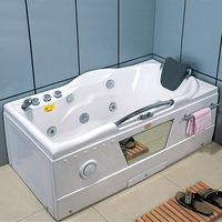 Baignoire autoportante en acrylique de luxe de 1,5 m avec six grands jets de massage, main courante pour usage familial, design moderne, comprend un drain