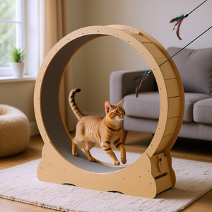 Roue d'exercice pour chat en bois Purrfect Pet, 48 pouces, silencieuse, tapis roulant d'intérieur avec piste moquettée pour la forme et le jeu - Product Image 2