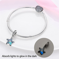 Venta al por mayor de fábrica: Abalorios de plata 925 con estrella de mar luminosa, concha y sirena, dijes DIY para pulseras, accesorios de joyería de moda para mujer.