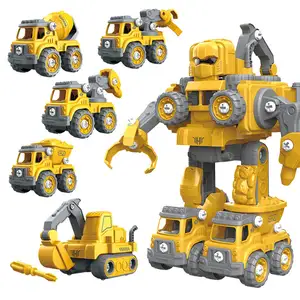 Heißer Verkauf Reibungs kraft Transforming Bau spielzeug 5 In 1 Baufahrzeuge Kombinieren Transforming Roboters pielzeug für Kinder