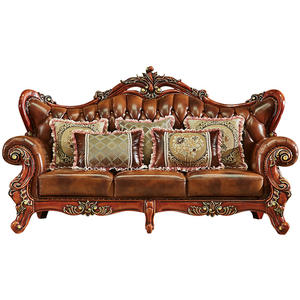 Meubles <span class=keywords><strong>de</strong></span> salon <span class=keywords><strong>de</strong></span> luxe européens en bois massif, cuir <span class=keywords><strong>de</strong></span> vachette <span class=keywords><strong>de</strong></span> première qualité américain haut <span class=keywords><strong>de</strong></span> gamme, sculpté double face, éponge européenne - Product Image 1