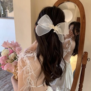 Super fairy spring <b>bow</b> hair <b>clip</b>, mesh pearl hair <b>clip</b> for the back of the head, 2024 new hair accessory, headwear, hair <b>clip</b> - Product Image 1
