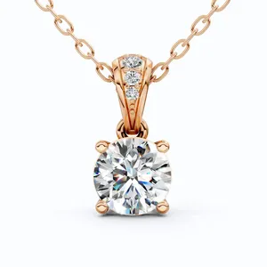 จี้เพชรทรงบริลเลียนต์ 14k โรสโกลด์ ได้รับการรับรองจาก IGI เพชรเพาะเลี้ยงในห้องปฏิบัติการ สร้อยคอแบบโซลิแทร์ สำหรับทั้งชายและหญิง เครื่องประดับคลาสสิกสำหรับงานหมั้นและงานแต่งงาน - Product Image 1