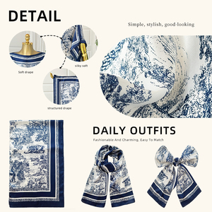 Elegante <span class=keywords><strong>Abito</strong></span> Kaftano con Stampa Toile Bianco e <span class=keywords><strong>Nero</strong></span> con Sciarpa Abbinata - Vestito Lungo Bohémien Ampio per Donna - Product Image 5