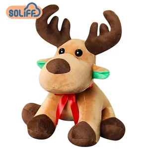 热销卡哇伊驯鹿毛绒动物玩具刺绣标志娃娃儿童圣诞礼物可爱圣诞麋鹿毛绒玩具