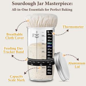 Kit de démarrage pour levain - Spatule, couvercle de pot, thermomètre, bande de marquage de date, pot en verre de 730 ml, compatible lave-vaisselle et four - Product Image 2