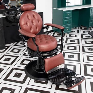 Fauteuil de Barbier Rétro en Métal, Chaise de Salon Rembourrée avec Appui-tête et Repose-pieds Ajustables pour Salon de Coiffure et Barbier - Product Image 4