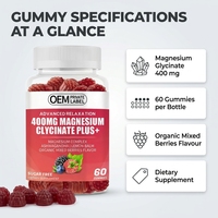 Gummies OEM 400mg de glycinate de magnésium Plus+ avec Ashwagandha et Mélisse, 60 unités, Complément de relaxation, Marque privée