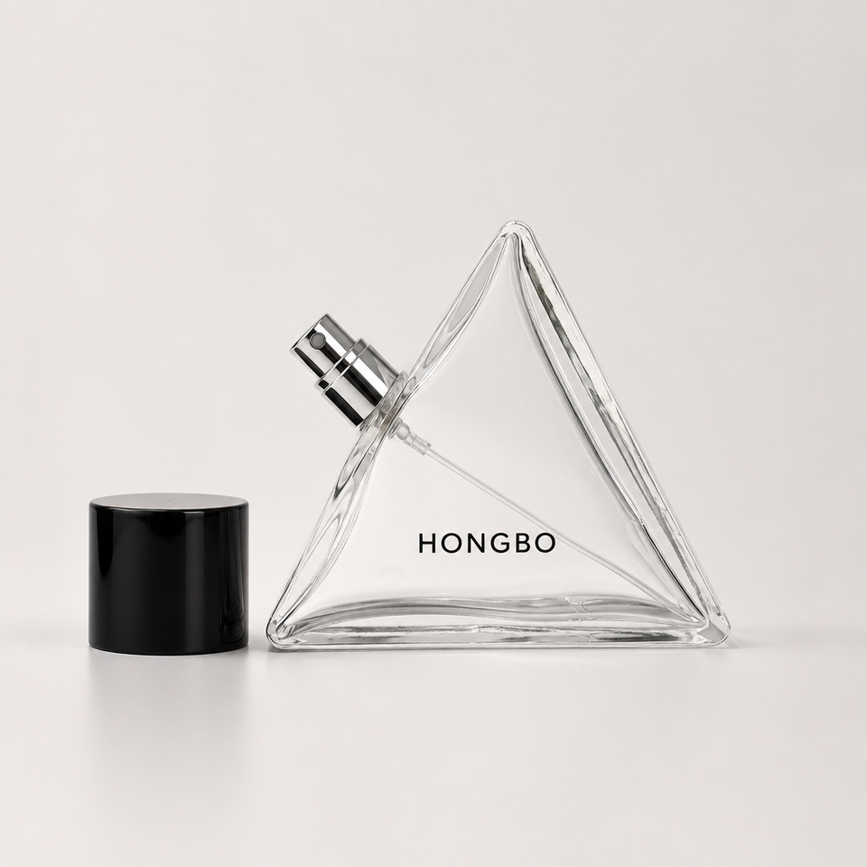 Pyramid Tetrahedron Clear Glass Perfume Bottle Black Angled Cap Custom ...