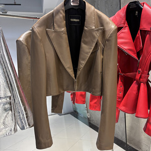 Blazer Corto de Piel con Estampado de Leopardo para Mujer, Chaqueta de Piel de Oveja Genuina, Estilo Slim para Otoño - Product Image 3