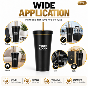Vente en gros de gobelets isothermes en métal de 500 ml avec couvercle doré, personnalisables avec logo, avec couvercle à paille - Product Image 5