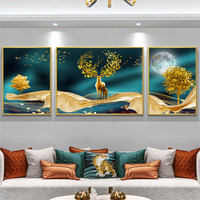 Décoration de salon nordique, peinture murale moderne pour fond de canapé, peinture murale suspendue, triptyque de cerfs orange, art mural