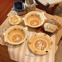 Ensemble de bols et assiettes en céramique Xiao Mi Bakery, design chat de dessin animé, mignon, compatible micro-ondes, assiettes individuelles, bols à riz, vaisselle