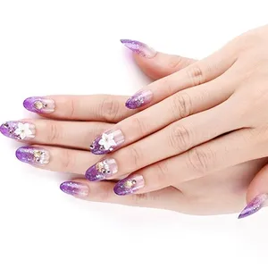 US market shinny fake nail manufacturer 3d acrylic false nail tips with purplish red nail design