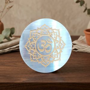 Placa Circular de Selenita Natural, Grabado Platónico de Metatrón, Hecha a Mano, Pulida, para Carga/Descarga de Energía, Artículo Coleccionable - Product Image 2