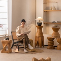 Table basse et tabouret bas en bois massif, style rétro, design sculpté en racine d'arbre, origine Chine