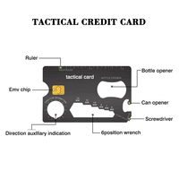 Carte multifonction en acier inoxydable, carte tactique, outils de survie pour le camping en plein air, carte de crédit en métal avec fente pour puce EMV pour le paiement