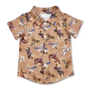 BT0525 short sleeves rodeo western button down shirt fashion design boys clothes