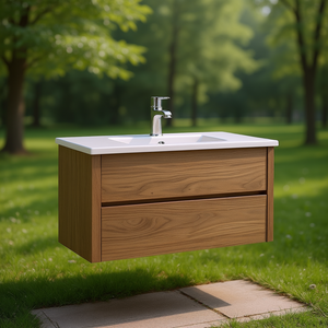 Bathroom Vanity 36 Inch Wall Mounted Solid Wood Dark Finish Soft Close Drawer Modern Contemporary Without Basin - Product Image 2