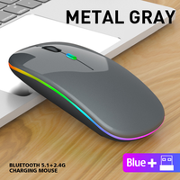 RGB mouse LED tanpa kabel, tetikus Model ganda Bluetooth dapat diisi ulang, Mouse nirkabel