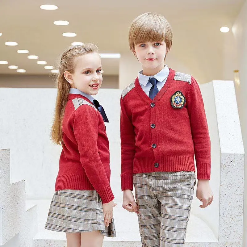 Cardigan escolar para meninos e meninas, pulôver listrado personalizado de algodão, uniforme de cardigan para escola primária, 100%