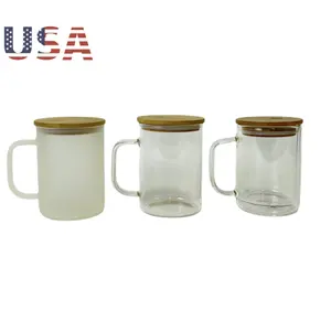 US Warehouse sublimation 15oz snow globe mug pre drilled double walled frosted clear coffee mug glass with bamboo lid