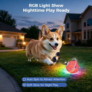 Jouet intelligent pour chien à déplacement automatique - Balle anti-mastication en ETPU activée par le mouvement avec lumières RGB et sons d'oiseaux, corde extra résistante (Adorable) - Product Image 4