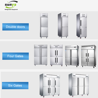 Réfrigérateur-congélateur vertical commercial en acier inoxydable à 6 portes, grande capacité, équipement de réfrigération pour cuisine