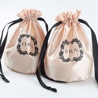 Sac d'emballage de cheveux, Logo personnalisé imprimé, à fond rond, pochette cadeau en Satin pour produits cosmétiques, 100 unités