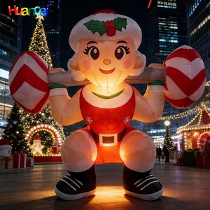 Decoración Navideña Inflable para Exteriores, Santa Claus y Mujer Fitness, con Luces LED, Personalizable, para Patio o Jardín - Product Image 1