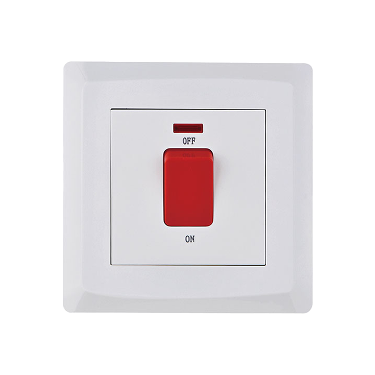 Factory RTS PC Material 45A 1 Gang Double Pole 86*86mm Switches Electrical White Wall Switch for AC With Neon