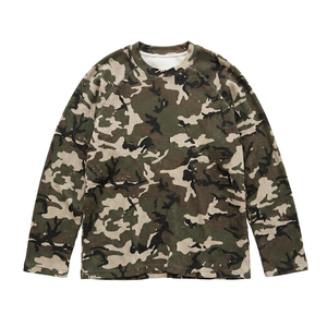 T-shirt thermique à manches longues pour homme TOPSHOW, coupe ample à épaules tombantes, en tricot gaufré, imprimé numérique personnalisé, motif camouflage - Product Image 1