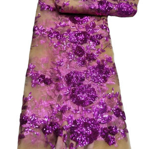 LS766 아프리카 얇은 명주 그물 장미 꽃 장식 조각 레이스 직물 자수 직물 저녁 원피스 웨딩 원피스 - Product Image 1